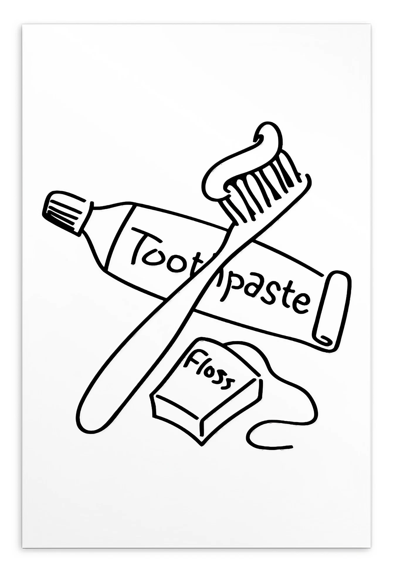 Colouring-In Cards - Toothpaste, Toothbrush And Dental Floss
