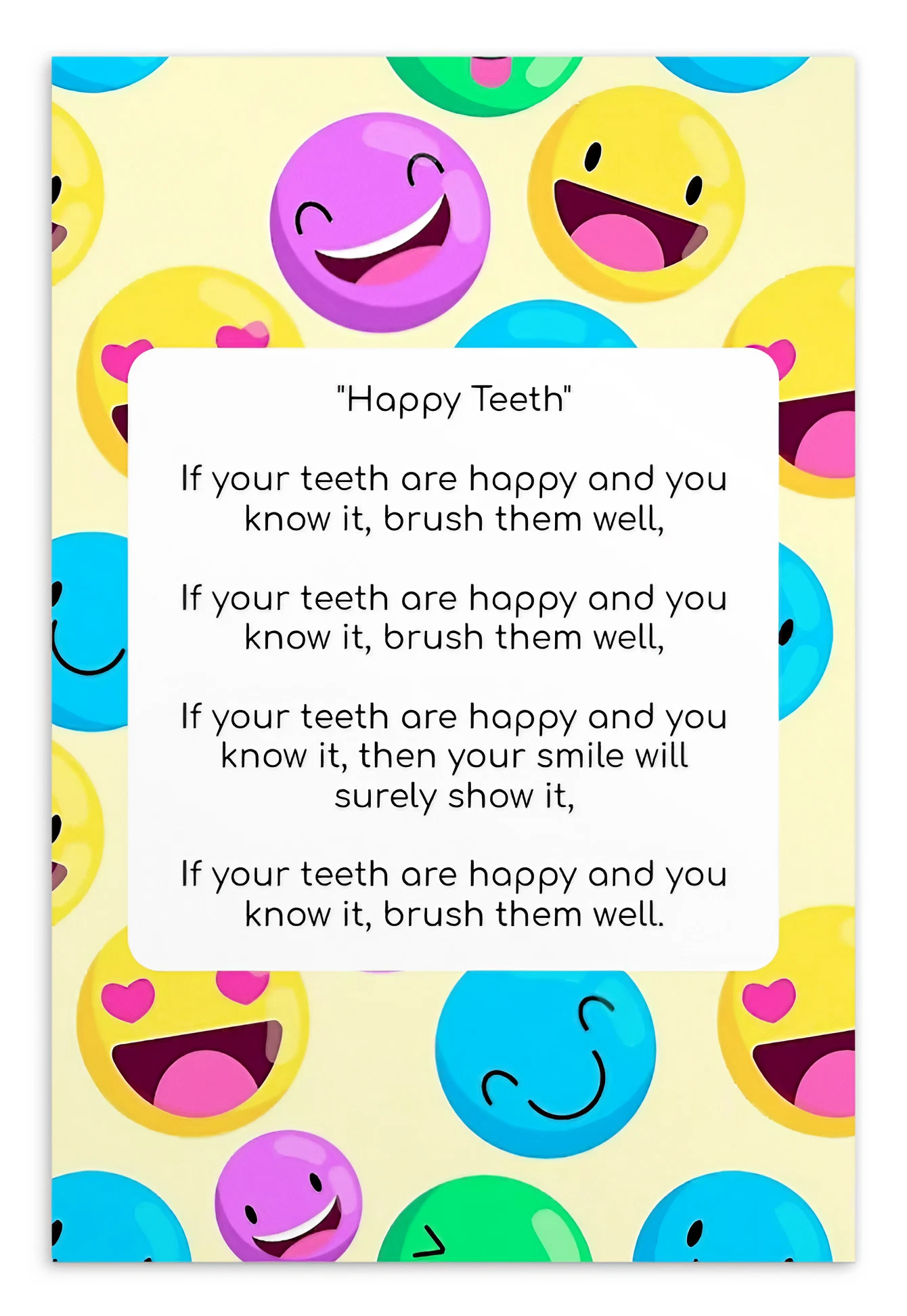 Toothbrushing Song Cards- Happy Teeth (To The Tune Of "If You're Happy And You Know It" Song)