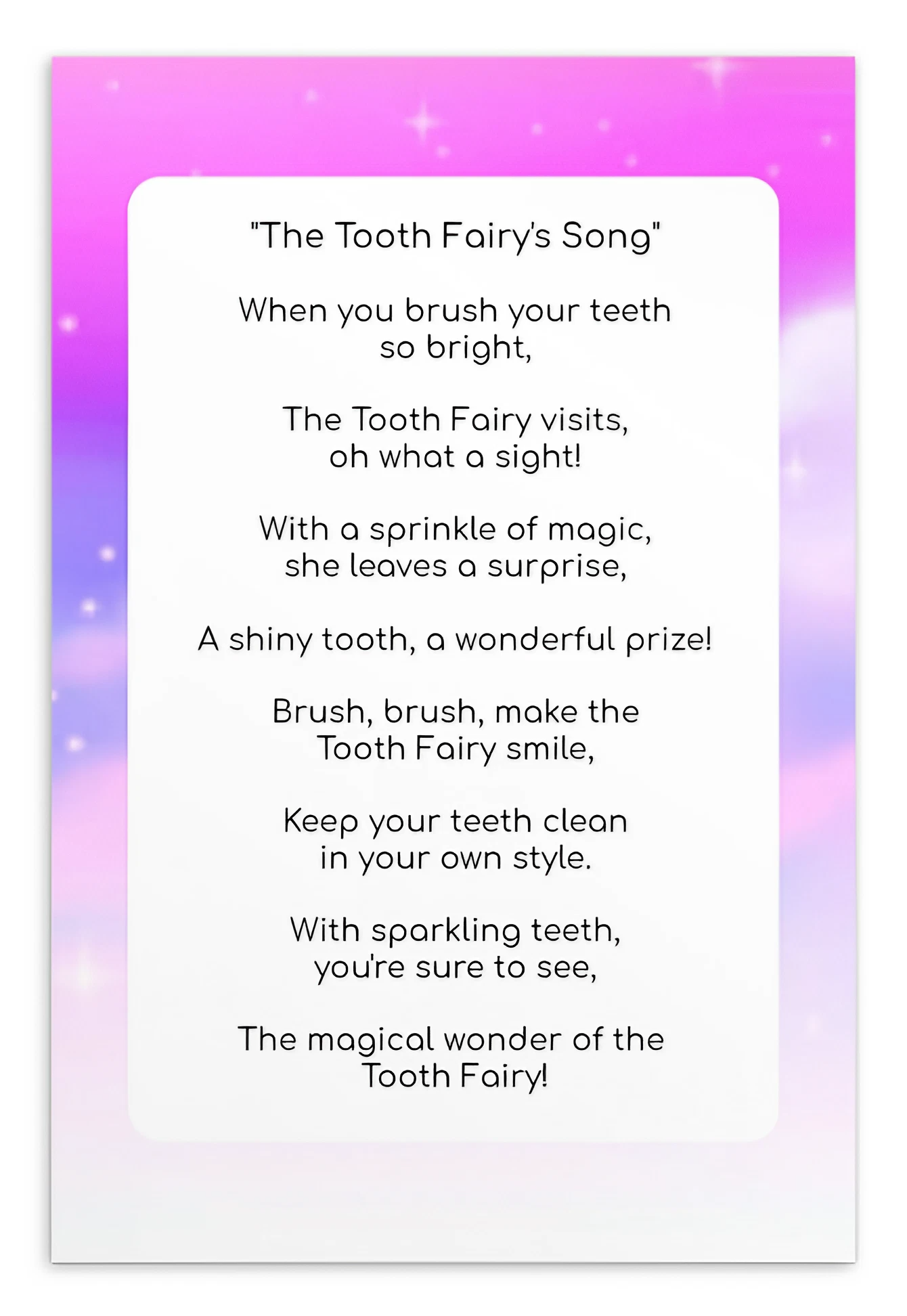 Toothbrushing Song Cards- The Tooth Fairy's Song