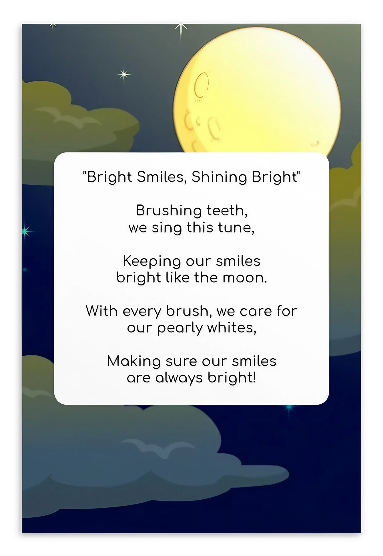 Toothbrushing Song Cards- Bright Smiles Shining Bright