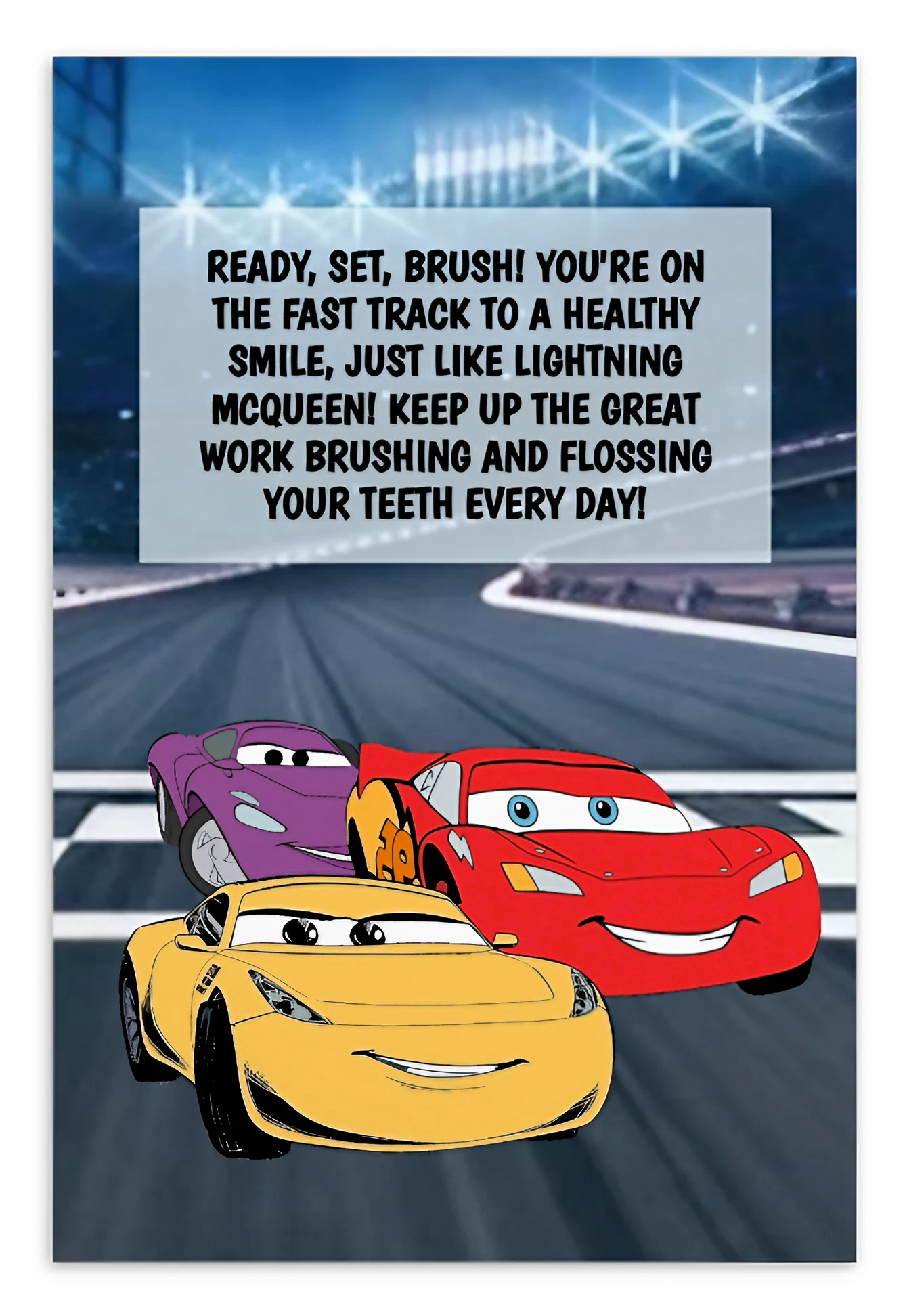 Cars | Dental Motivational & Reward Cards- Ready, Set, Brush! You're On The Fast Track To A Healthy Smile, Just Like Lightning McQueen