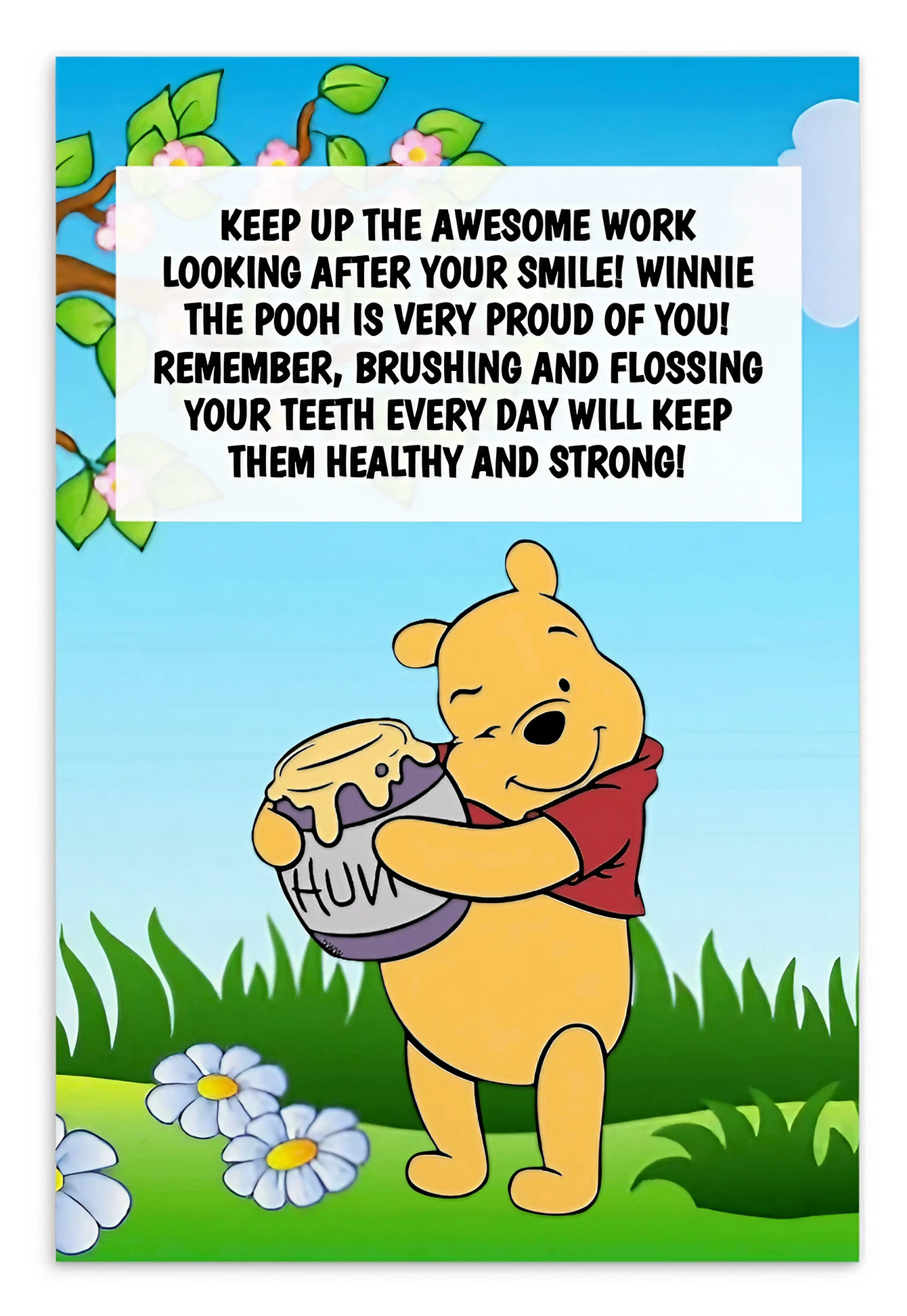 Winnie The Pooh | Dental Motivational & Reward Cards- Keep Up The Awesome Work Looking After Your Smile!