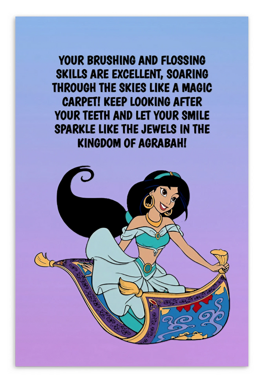 Princess Jasmine | Dental Motivational & Reward Cards- Your Brushing And Flossing Skills Are Excellent!