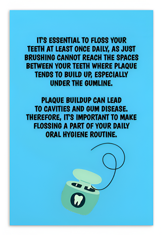 Oral Hygiene Cards- It's Essential To Floss Your Teeth At Least Once Daily