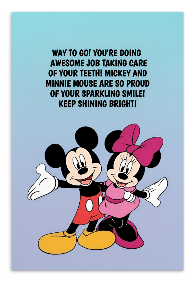 Mickey And Minnie Mouse | Dental Motivational & Reward Cards- Way To Go! You're Doing An Awesome Job Taking Care Of Your Teeth!