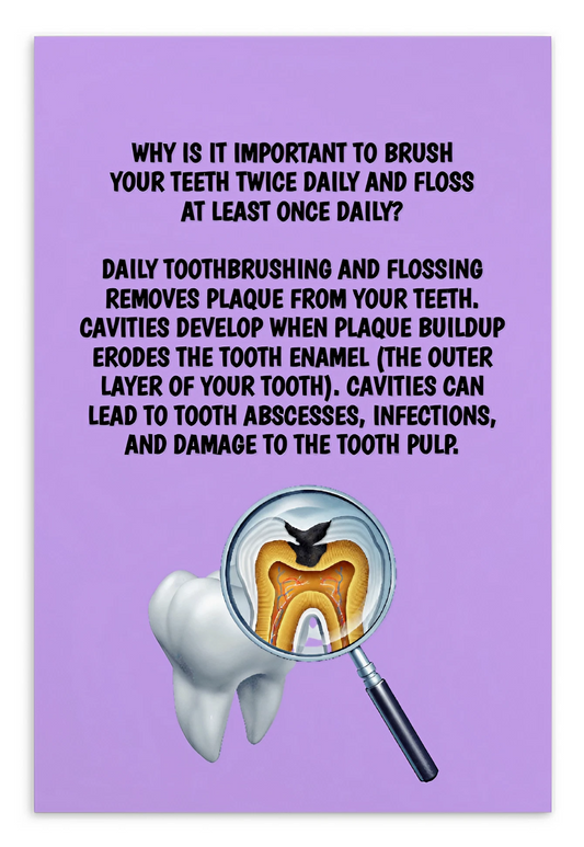 Oral Hygiene Cards-  Why Is It Important To Brush Your Teeth Twice Daily And Floss At Least Once Daily?