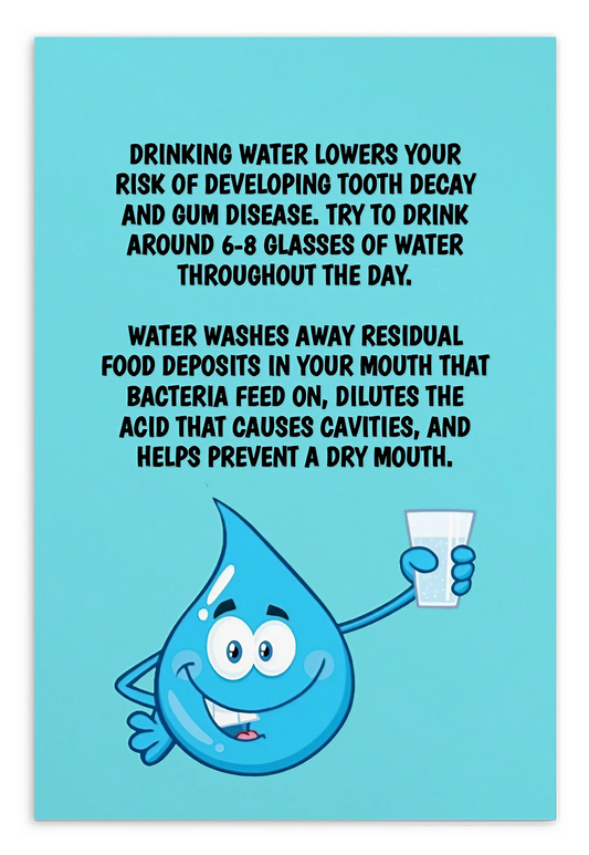 Oral Hygiene Cards-  Drinking Water Lowers Your Risk Of Developing Tooth Decay And Gum Disease
