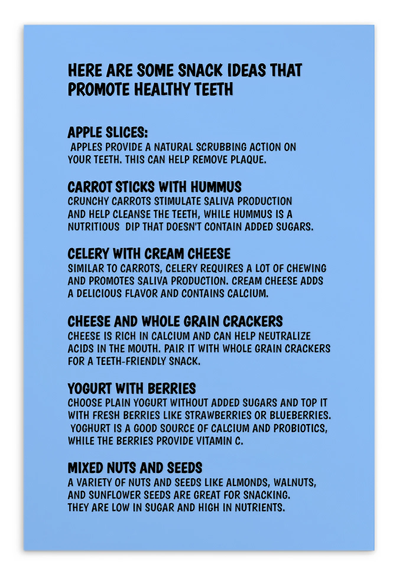 Oral Hygiene Cards-  Here Are Some Snack Ideas That Promote Healthy Teeth