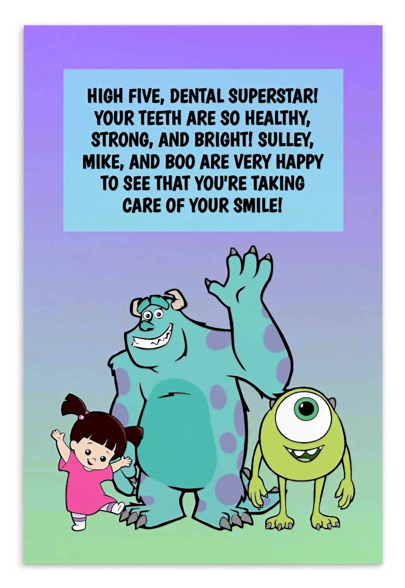 Monsters Inc | Dental Motivational & Reward Cards- High Five, Dental Superstar!