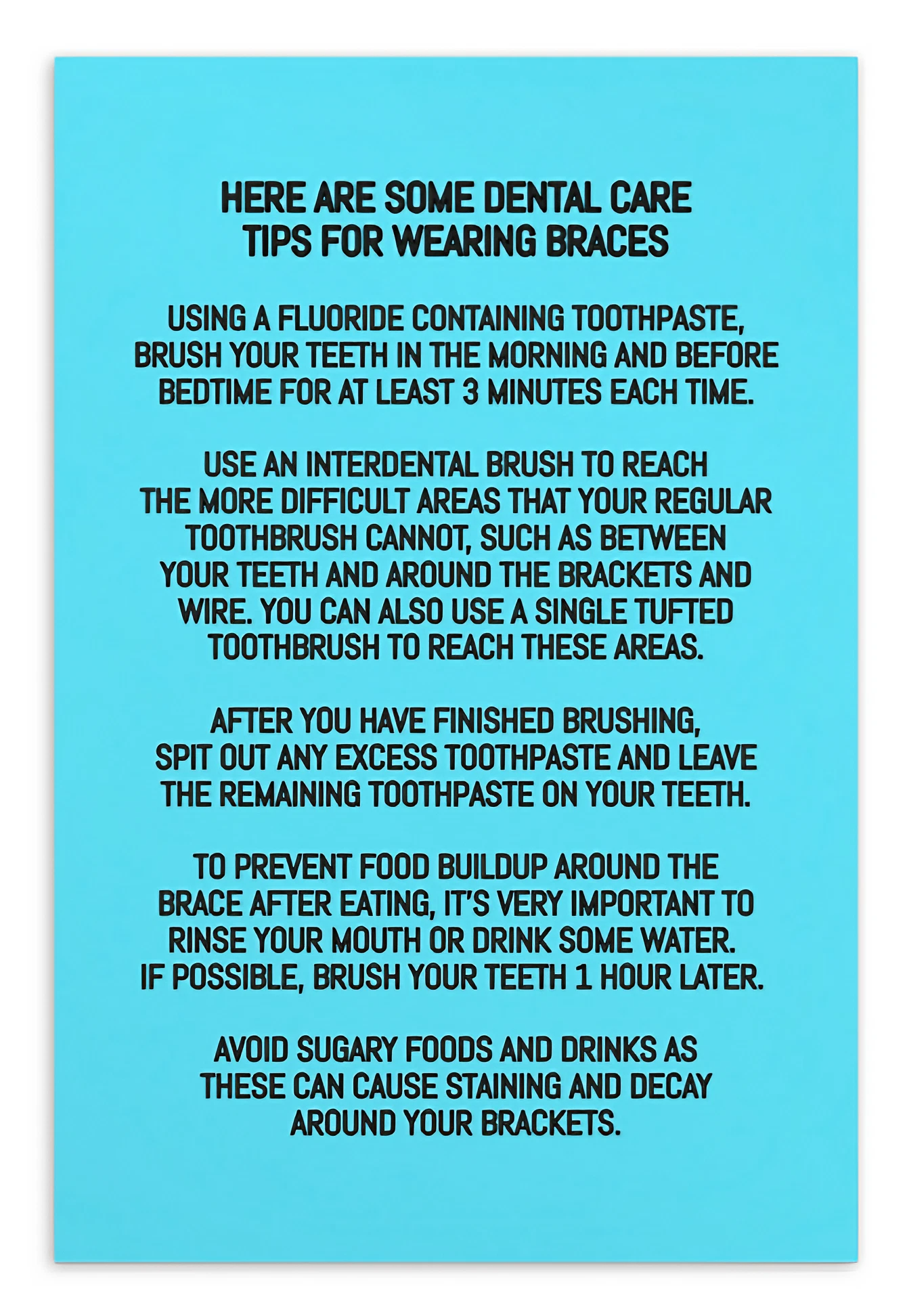 Oral Hygiene Cards-  Fixed Braces Oral Hygiene Instructions