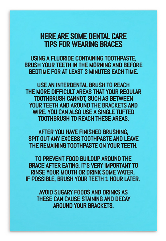 Oral Hygiene Cards-  Fixed Braces Oral Hygiene Instructions