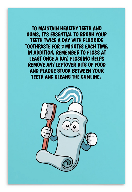 Oral Hygiene Cards-  To Maintain Healthy Teeth And Gums, It's Essential To Brush Your Teeth Twice A Day With Fluoride Toothpaste