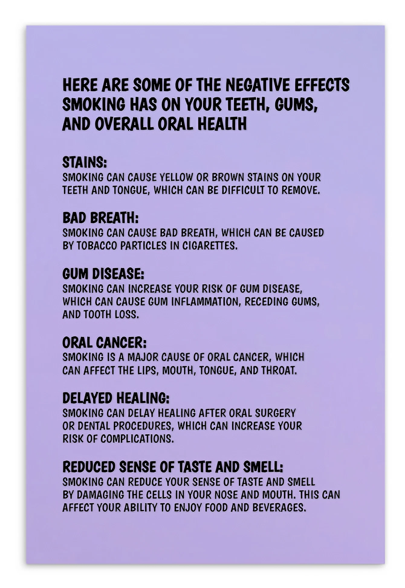 Oral Hygiene Cards-  Here Are Some Of The Negative Effects Smoking Has On Your Teeth, Gums, And Overall Oral Health