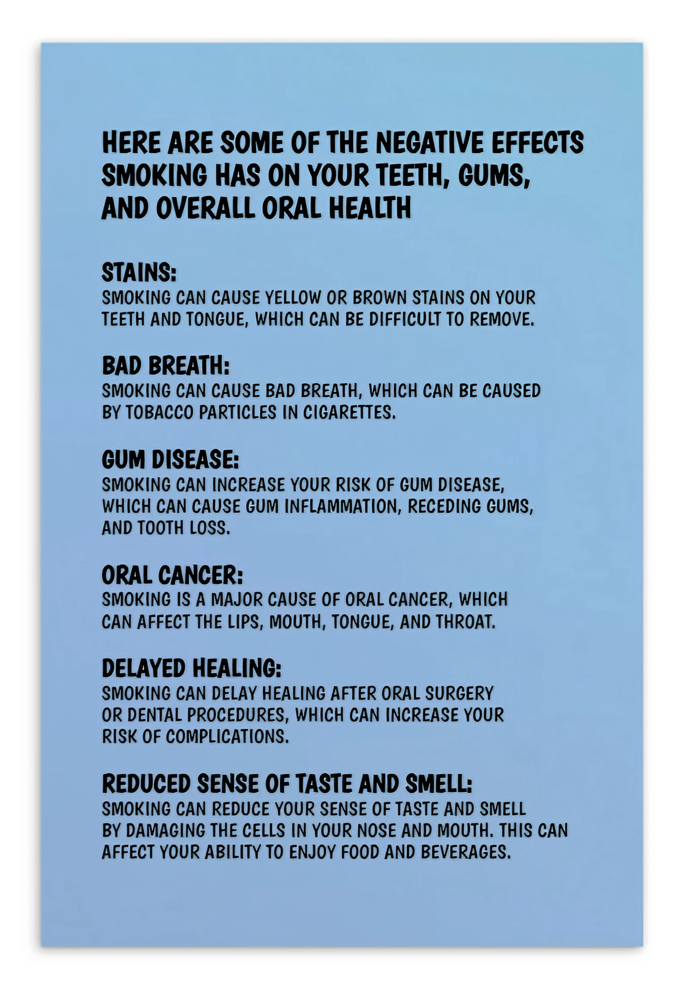 Oral Hygiene Cards-  Here Are Some Of The Negative Effects Smoking Has On Your Teeth, Gums, And Overall Oral Health