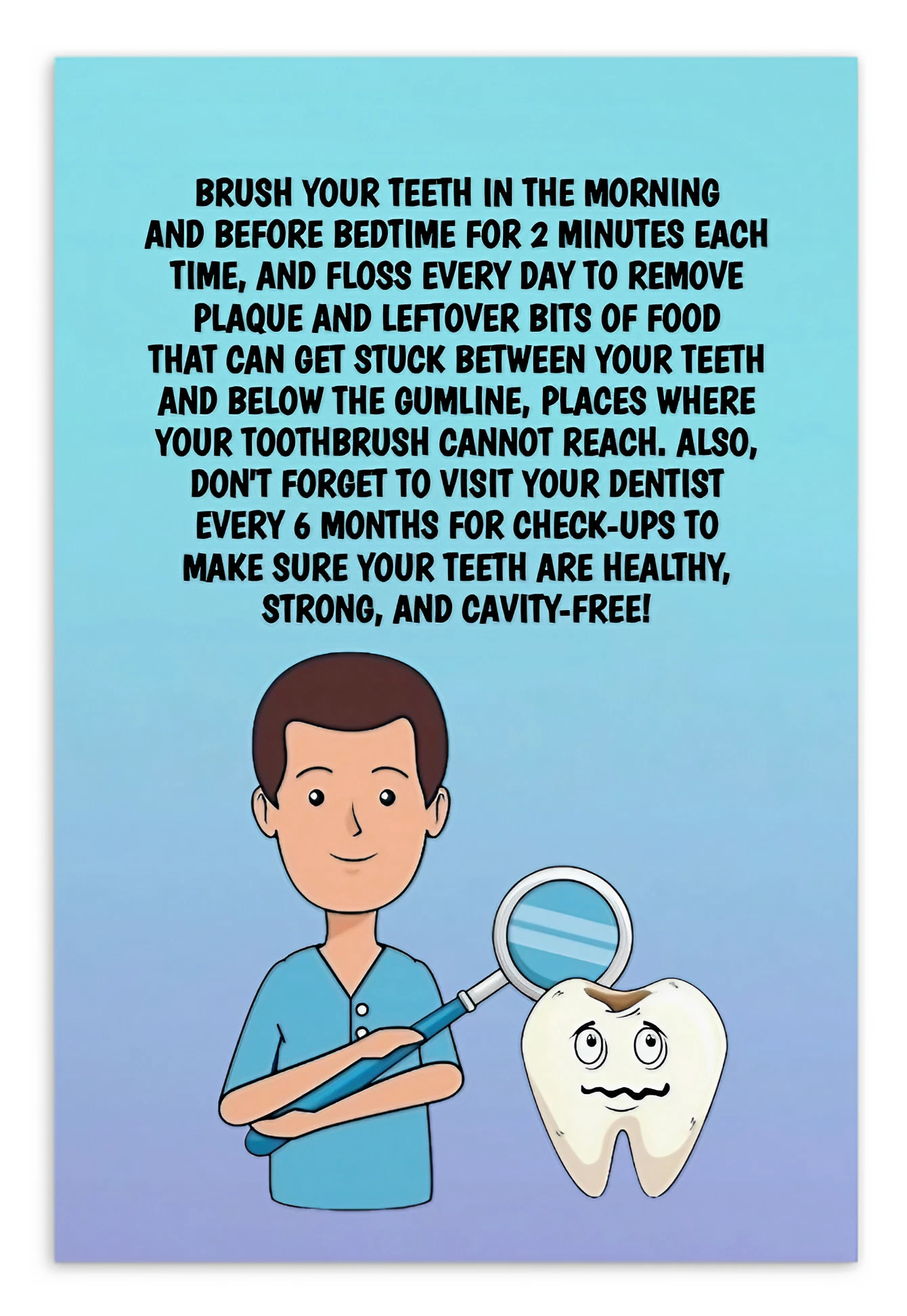 Oral Hygiene Cards- Brush Your Teeth In The Morning And Before Bedtime For 2 Minutes Each Time