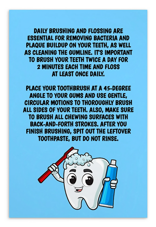 Oral Hygiene Cards- Daily Brushing And Flossing Are Essential For Removing Bacteria And Plaque Buildup On Your Teeth