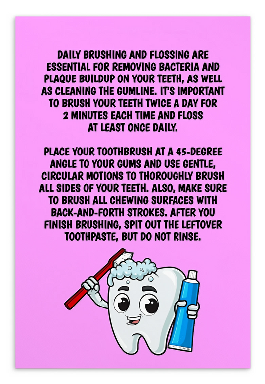 Oral Hygiene Cards- Daily Brushing And Flossing Are Essential For Removing Bacteria And Plaque Buildup On Your Teeth