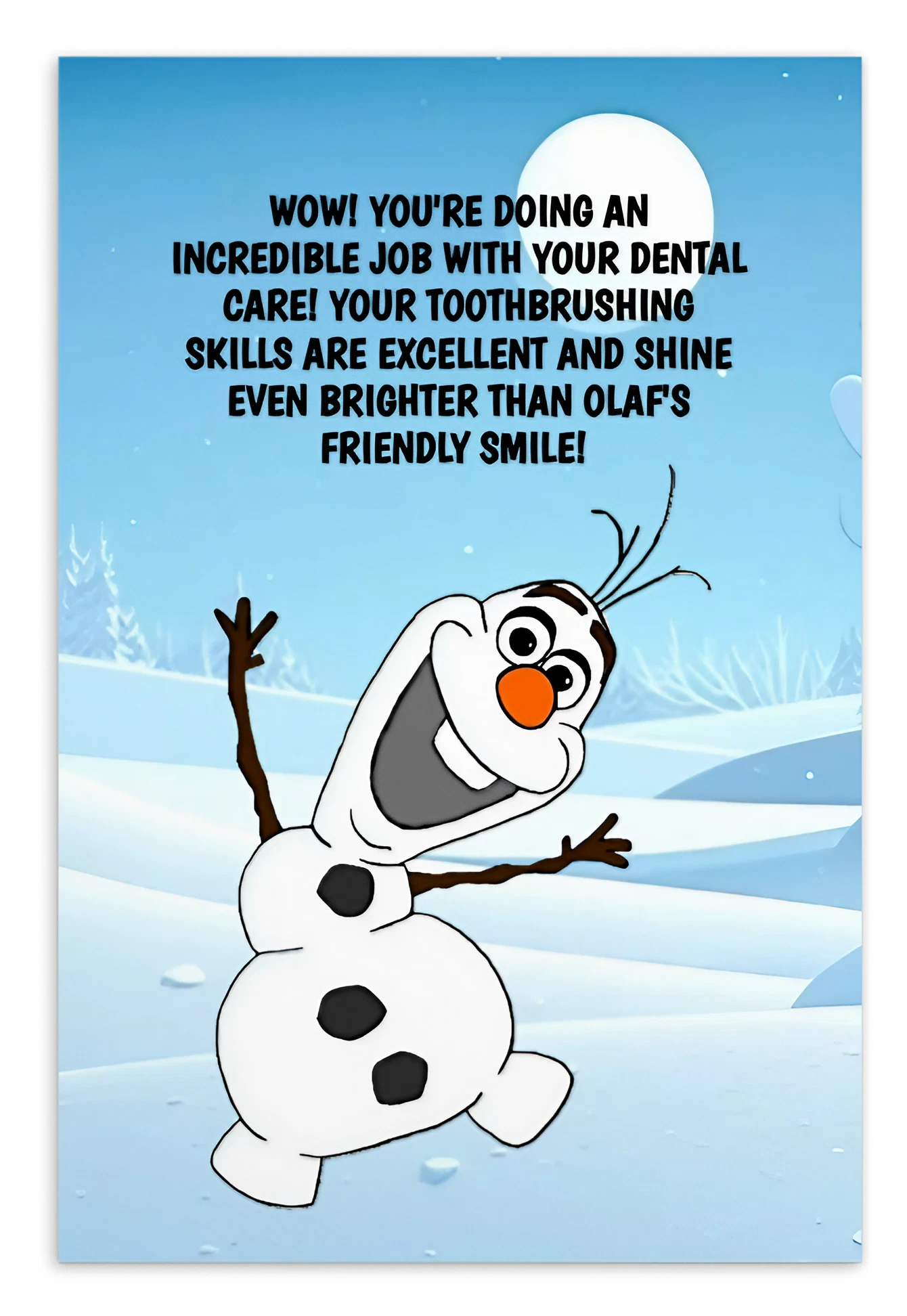 Olaf | Dental Motivational & Reward Cards- Wow! You're Doing An Incredible Job With Your Dental Care!
