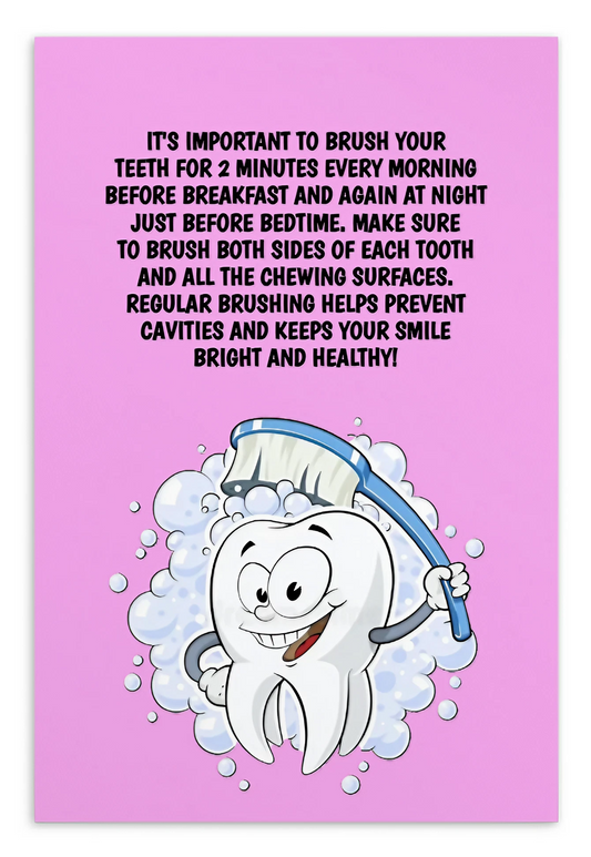 Oral Hygiene Cards-  It's Important To Brush Your Teeth For 2 Minutes Every Morning After Breakfast And Again At Night Just Before Bedtime