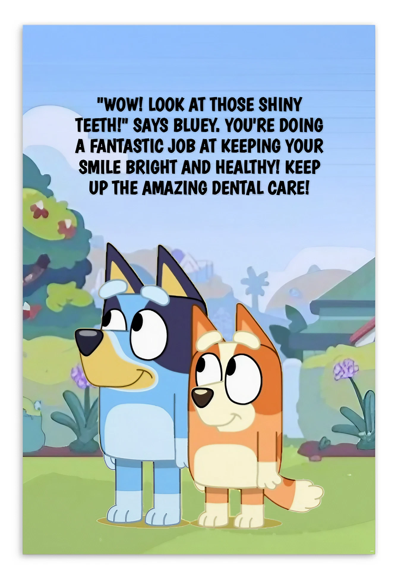 Bluey | Dental Motivational & Reward Cards- "Wow! Look At Those Shiny Teeth!" Says Bluey