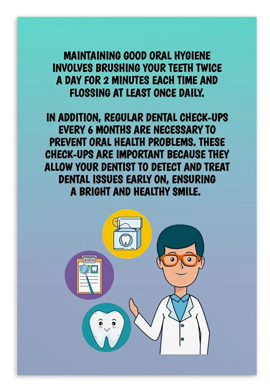 Oral Hygiene Cards-  Maintaining Good Oral Hygiene Involves Brushing Your Teeth Twice A Day For Two Minutes Each Time And Flossing At Least Once Daily.