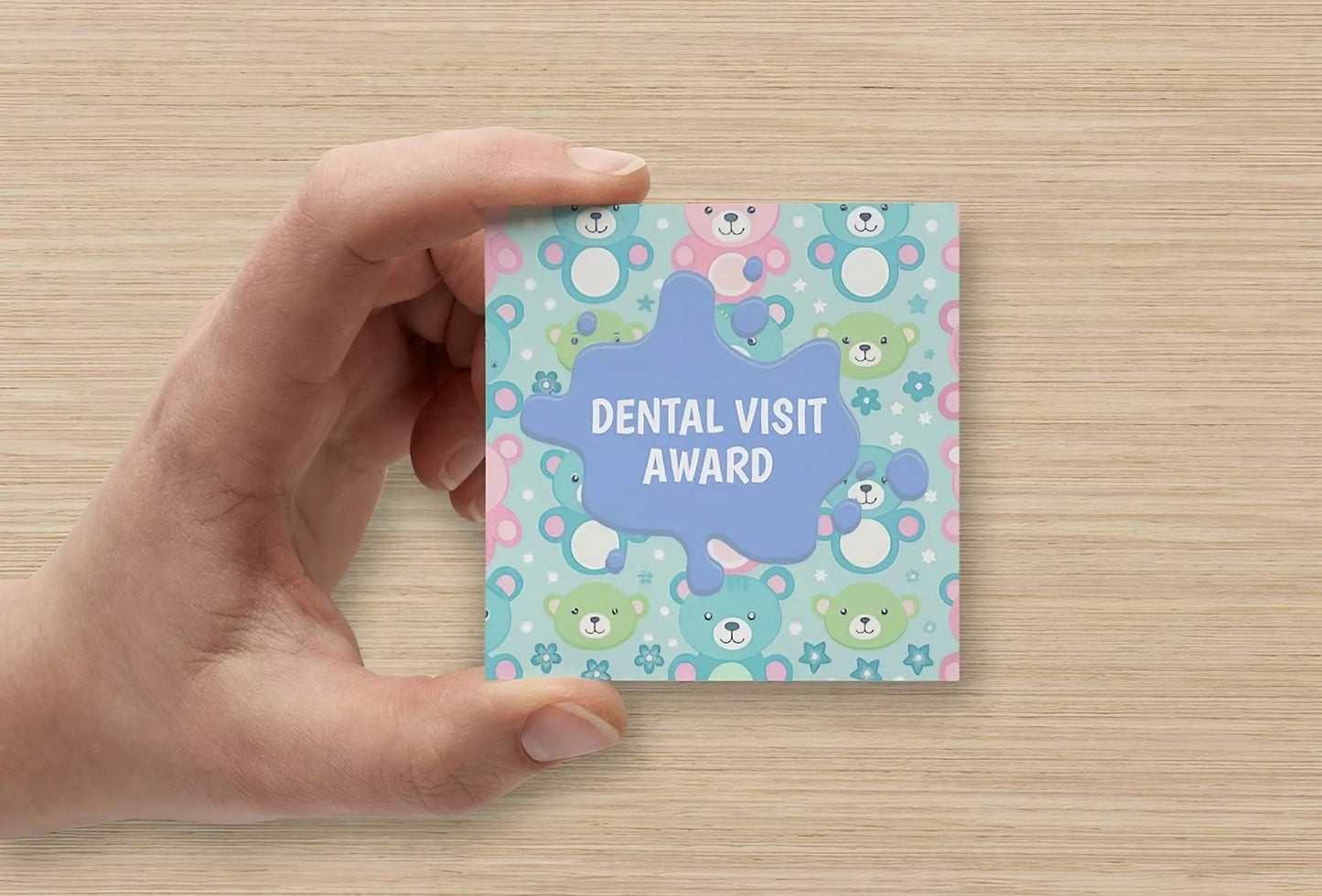 Teddy Bear | Mini Square Dental Award Cards (6.5cm x 6.5cm)