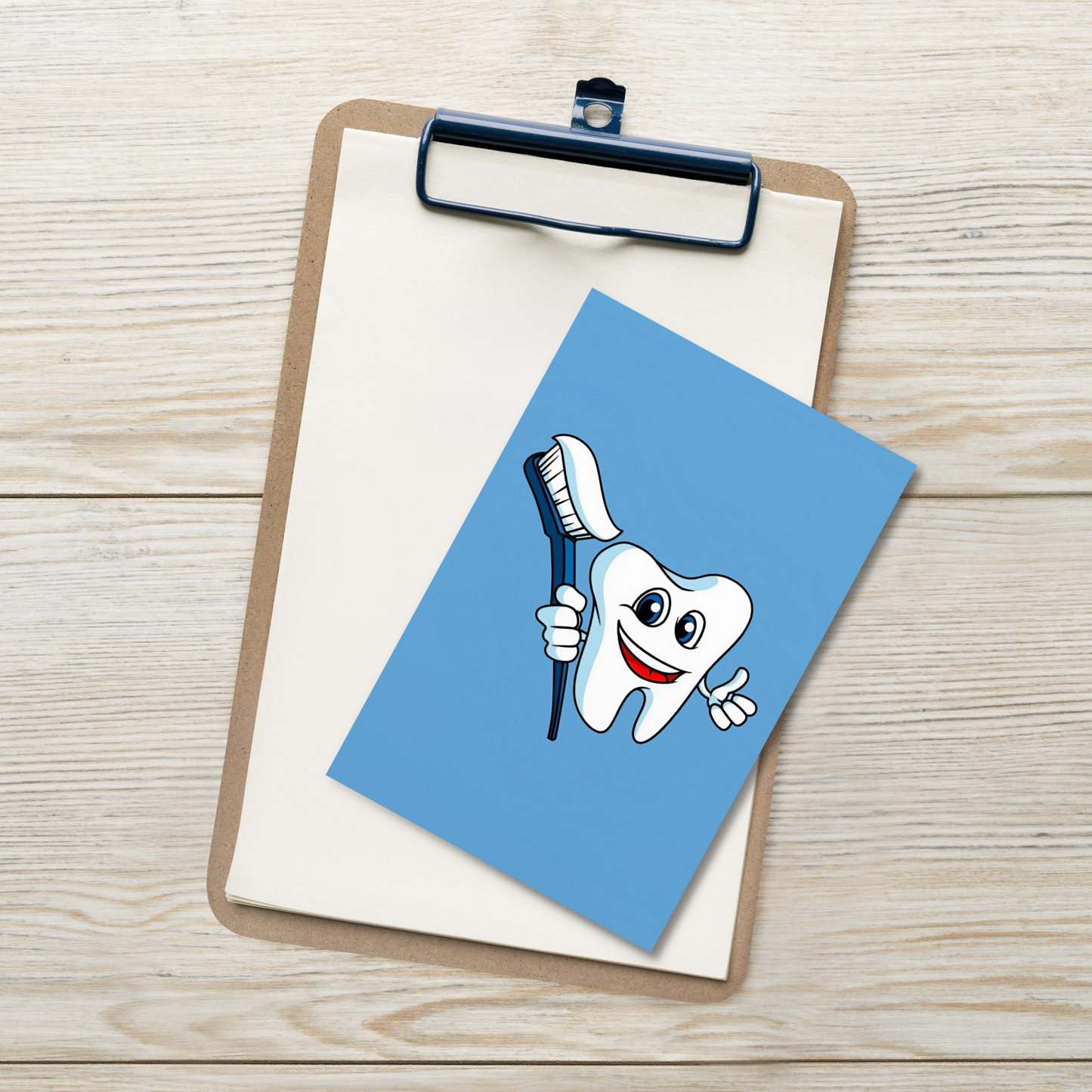 Dental Motivational & Reward Cards- Smiling Tooth Holding A Blue Toothbrush (Blue Background)