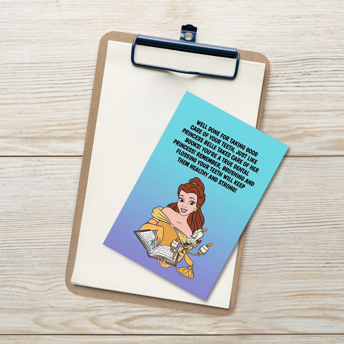 Princess Belle | Dental Motivational & Reward Cards- Well Done For Taking Good Care Of Your Teeth, Just Like Princess Belle Takes Care Of Her Books!