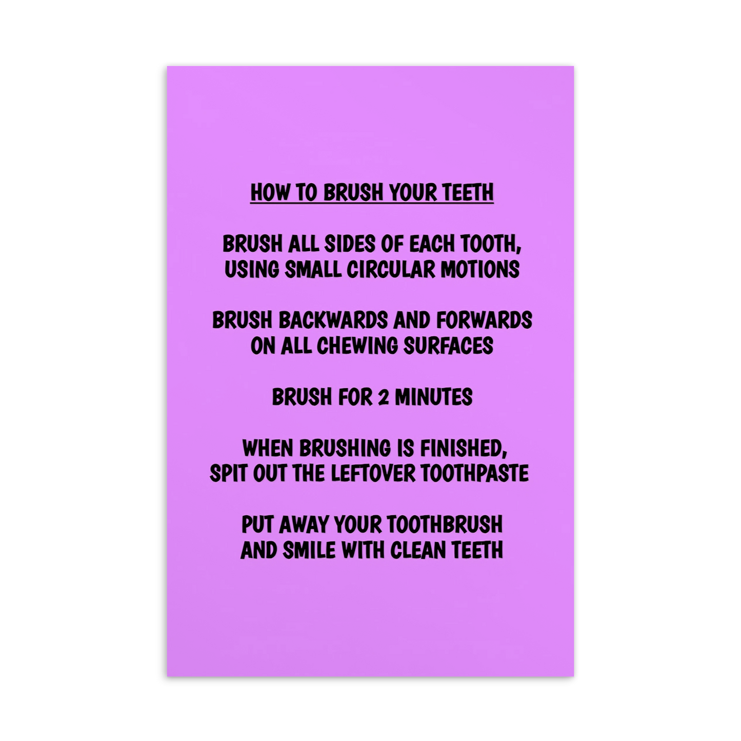 Oral Hygiene Cards- Steps For How To Brush Your Teeth