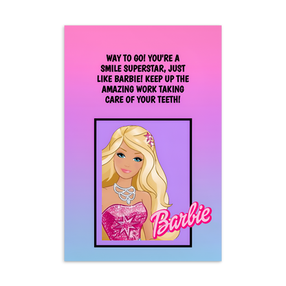 Barbie | Dental Motivational & Reward Cards- Way To Go! You're A Smile Superstar