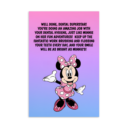 Minnie Mouse | Dental Motivational & Reward Cards- Well Done, Dental Superstar! You're Doing An Amazing Job With Your Dental Hygiene
