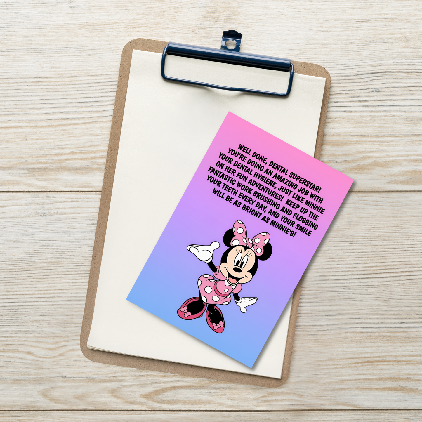 Minnie Mouse | Dental Motivational & Reward Cards- Well Done, Dental Superstar! You're Doing An Amazing Job With Your Dental Hygiene