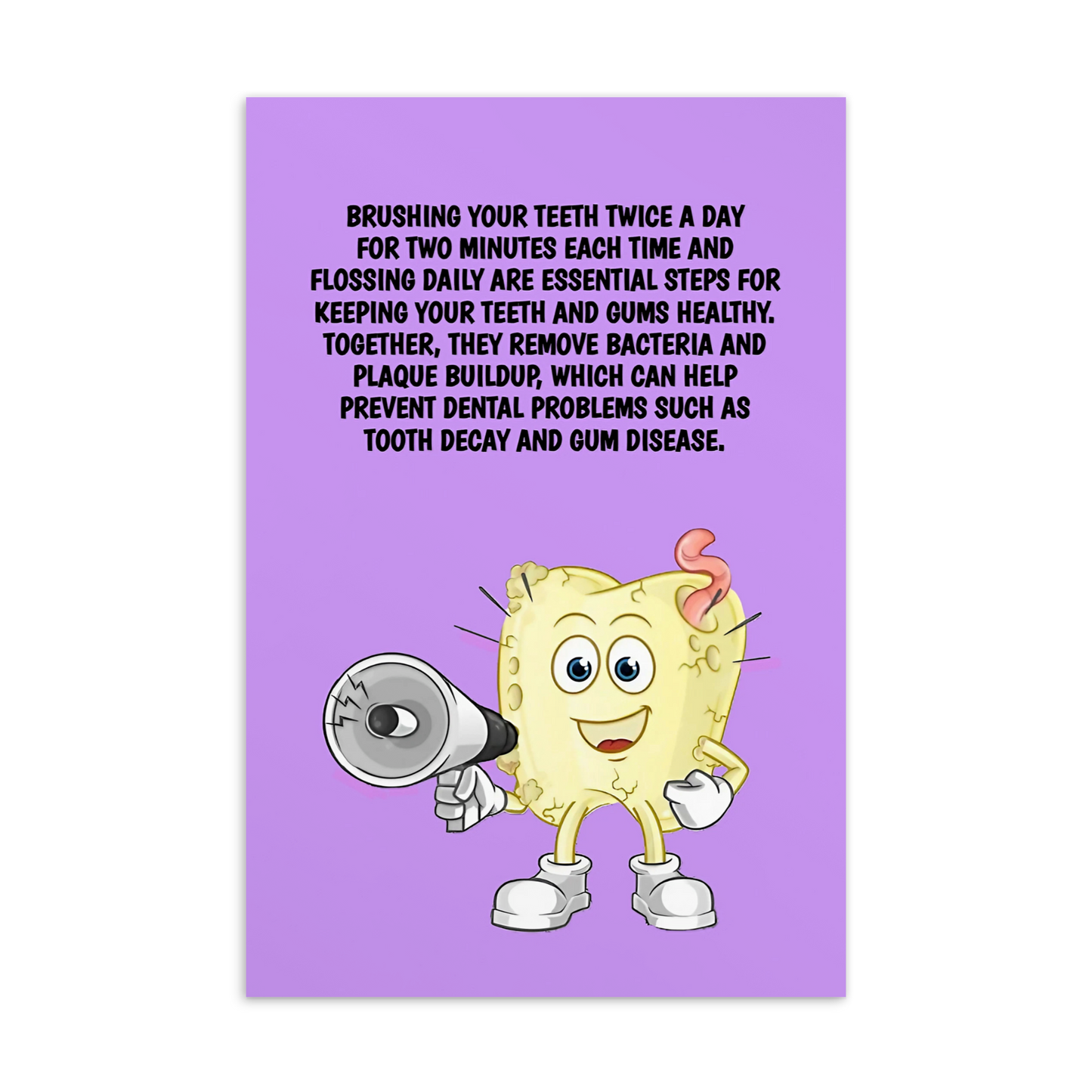 Oral Hygiene Cards- Brushing Your Teeth Twice A Day For Two Minutes Each Time And Flossing Daily Are Essential Steps