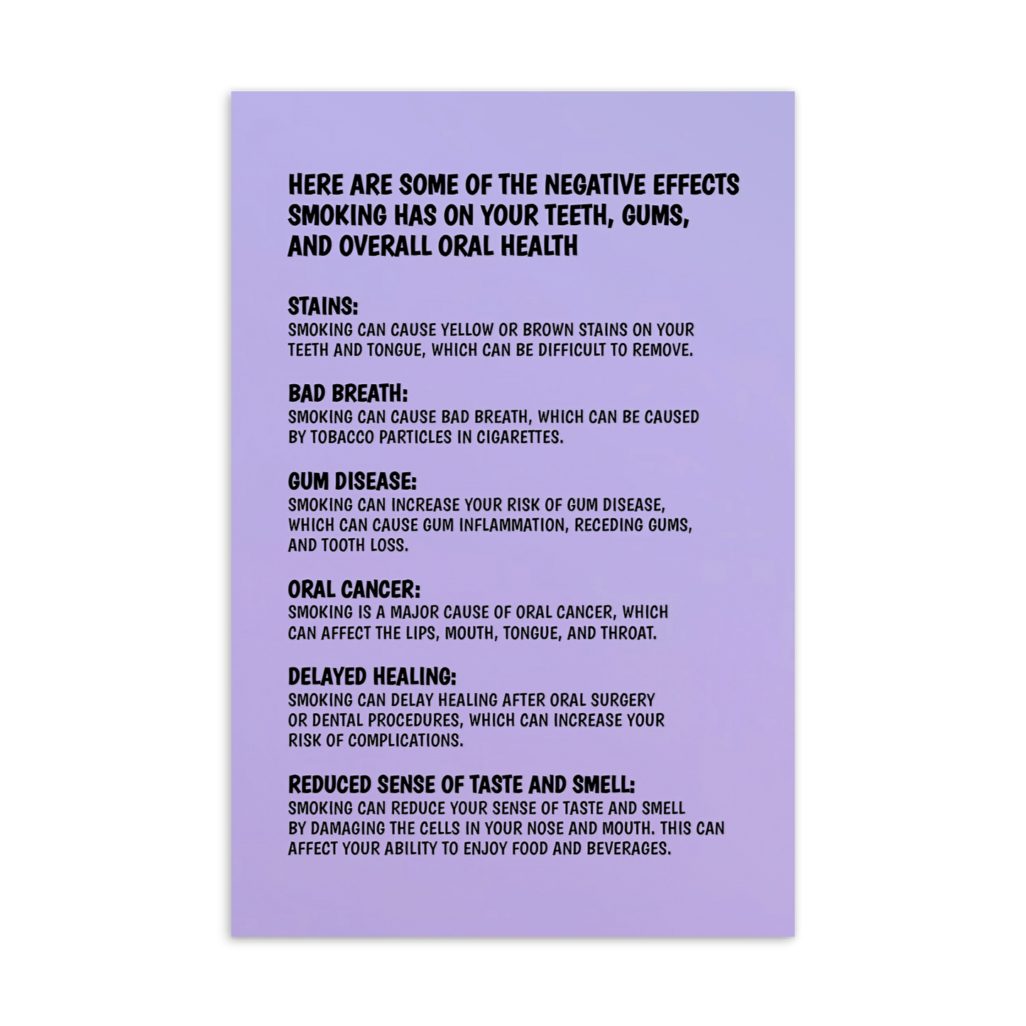 Oral Hygiene Cards-  Here Are Some Of The Negative Effects Smoking Has On Your Teeth, Gums, And Overall Oral Health