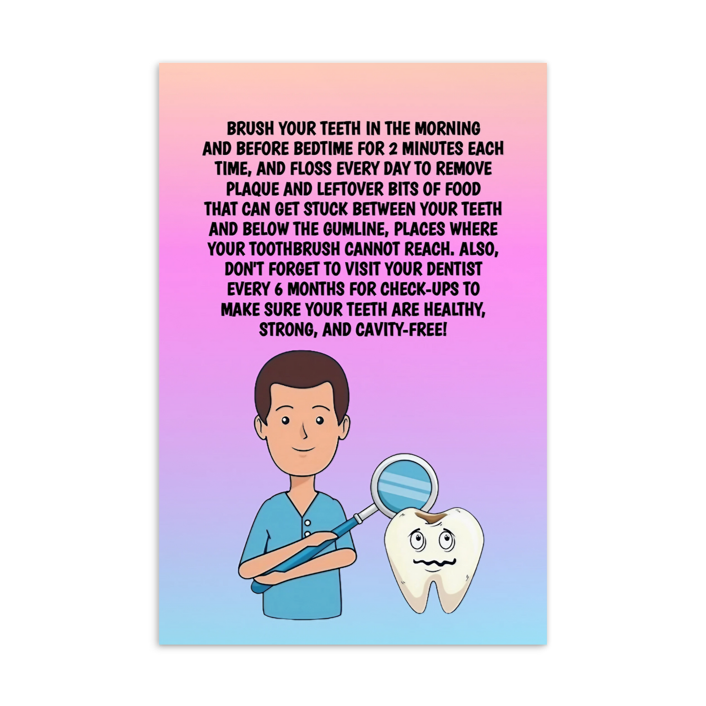 Oral Hygiene Cards- Brush Your Teeth In The Morning And Before Bedtime For 2 Minutes Each Time