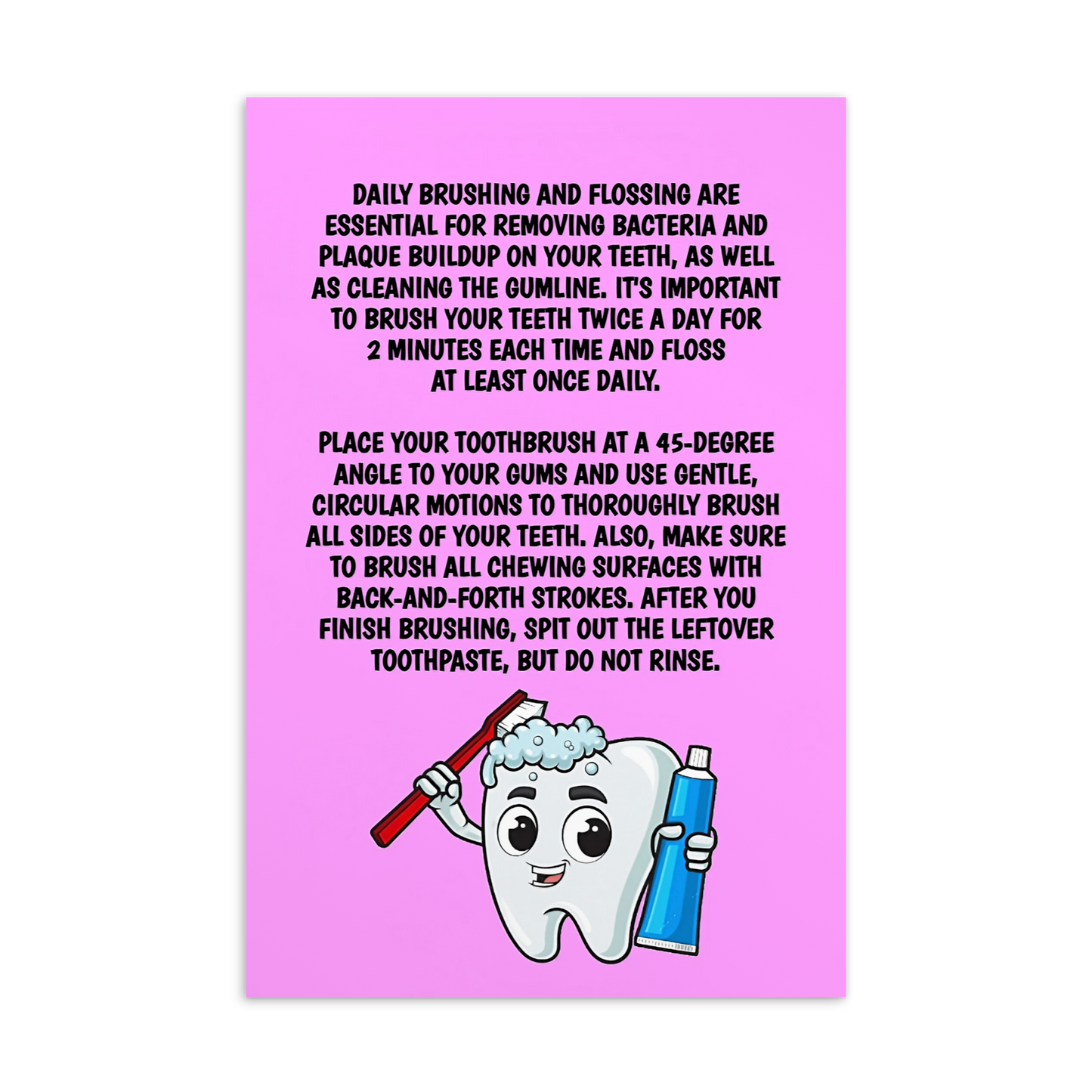 Oral Hygiene Cards- Daily Brushing And Flossing Are Essential For Removing Bacteria And Plaque Buildup On Your Teeth