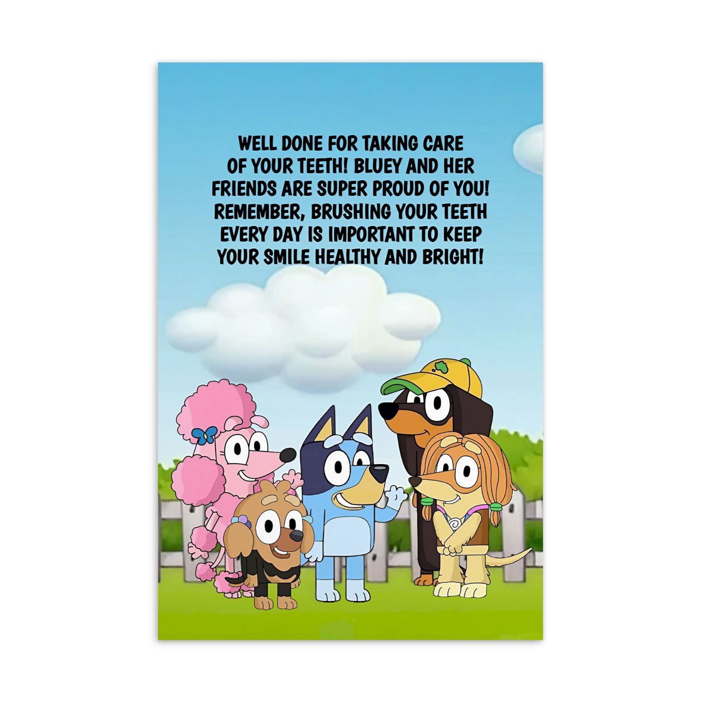 Bluey | Dental Motivational & Reward Cards- Well Done For Taking Care Of Your Teeth!