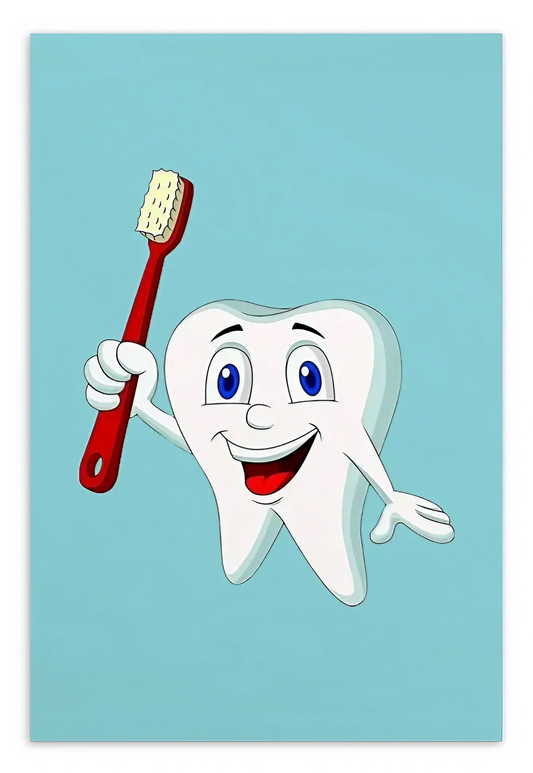 Dental Motivational & Reward Cards- Smiling Tooth Holding A Red Toothbrush (Light Blue Background)