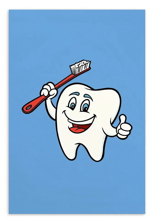 Dental Motivational & Reward Cards- Smiling Tooth Holding A Red Toothbrush (Dark blue Background)