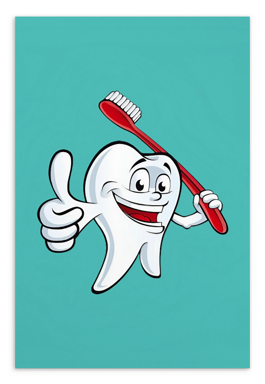 Dental Motivational & Reward Cards- Smiling Tooth Holding A Red Toothbrush (Turquoise Background)