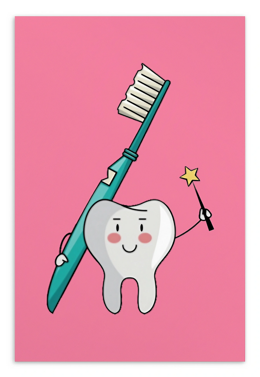 Dental Motivational & Reward Cards- Tooth holding green toothbrush and a magic wand