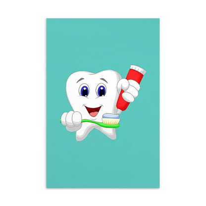 Dental Motivational & Reward Cards- Tooth Putting Toothpaste On Toothbrush (Green Background)