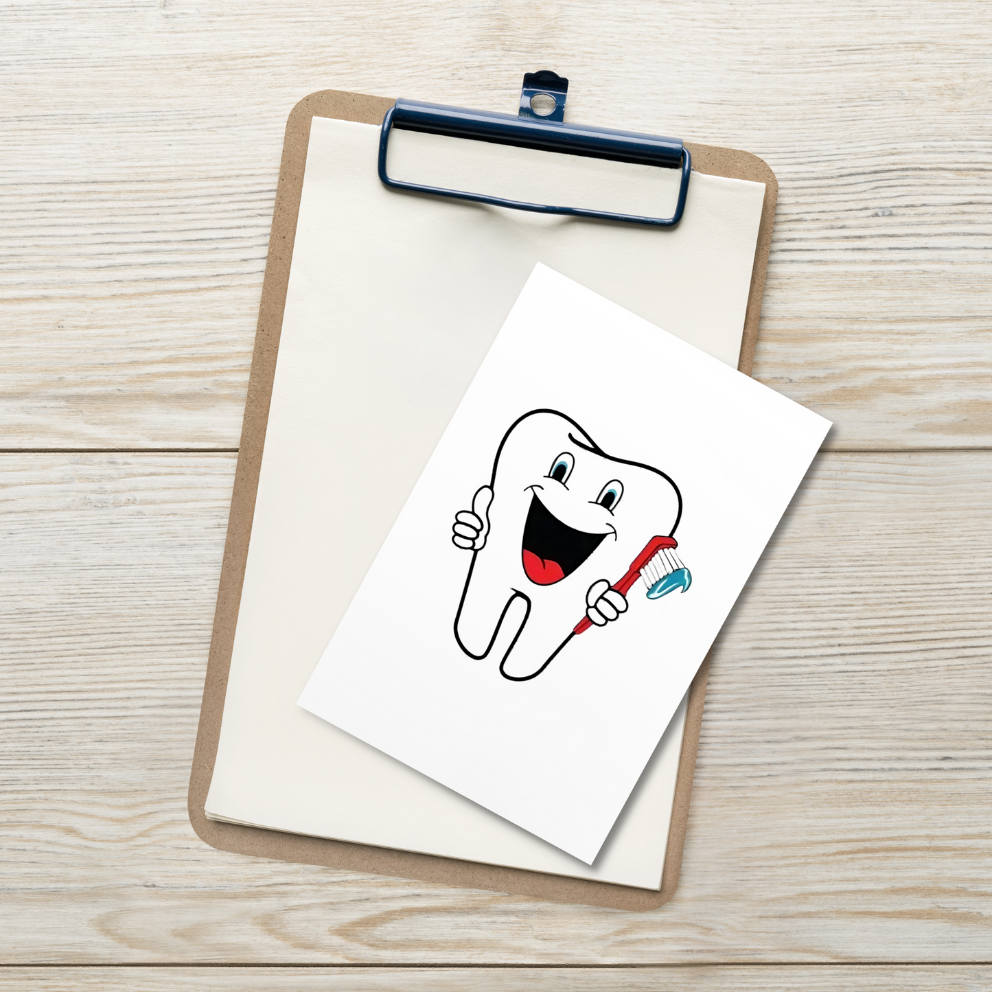 Dental Motivational & Reward Cards- Smiling Tooth Holding A Red Toothbrush (White Background)