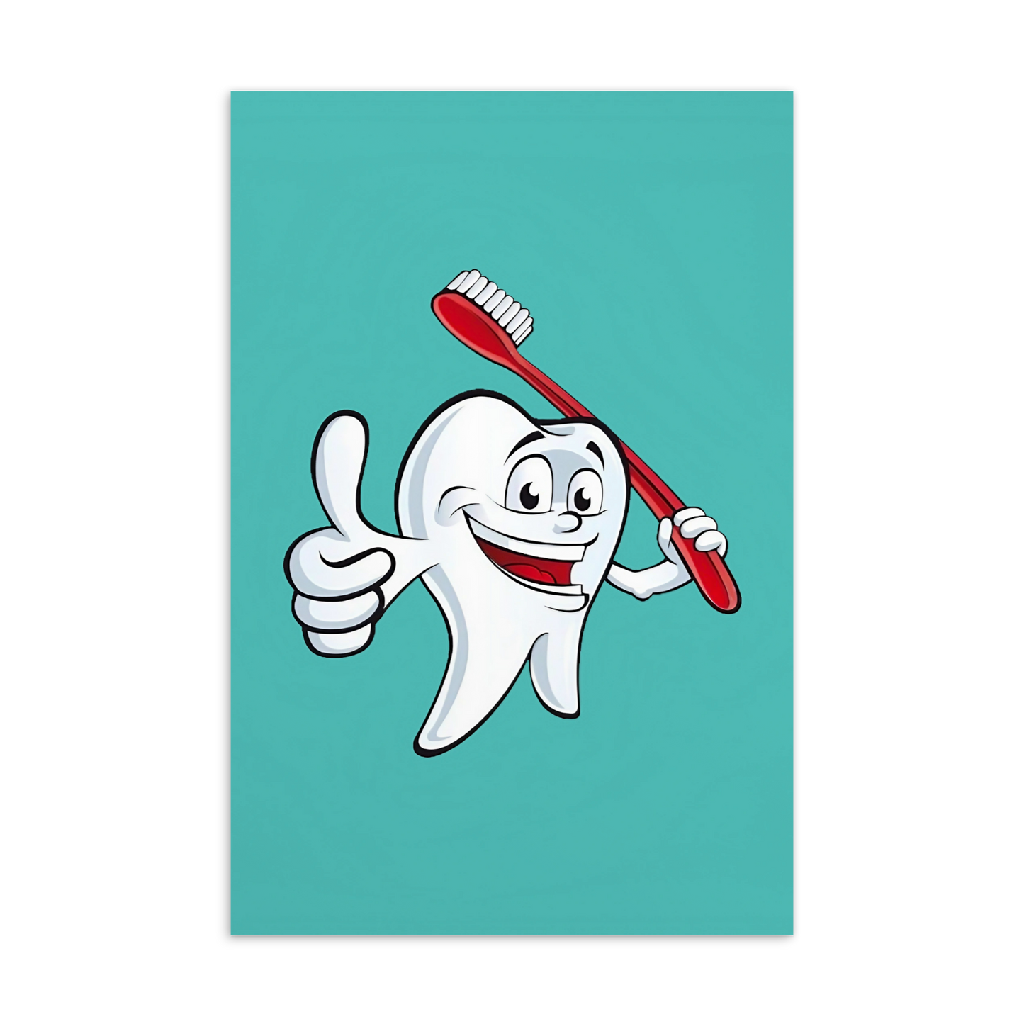 Dental Motivational & Reward Cards- Smiling Tooth Holding A Red Toothbrush (Turquoise Background)