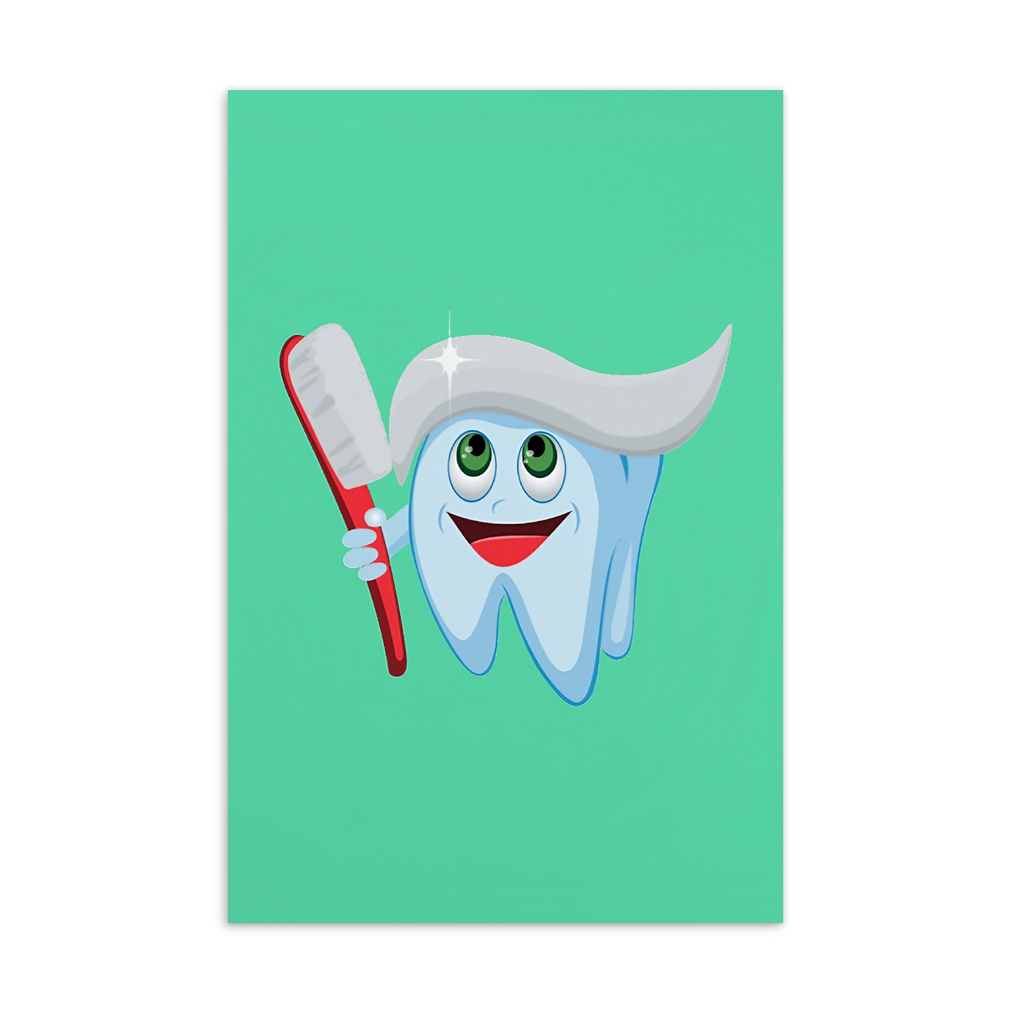 Dental Motivational & Reward Cards- Tooth With Toothpaste Hair Holding Red Toothbrush