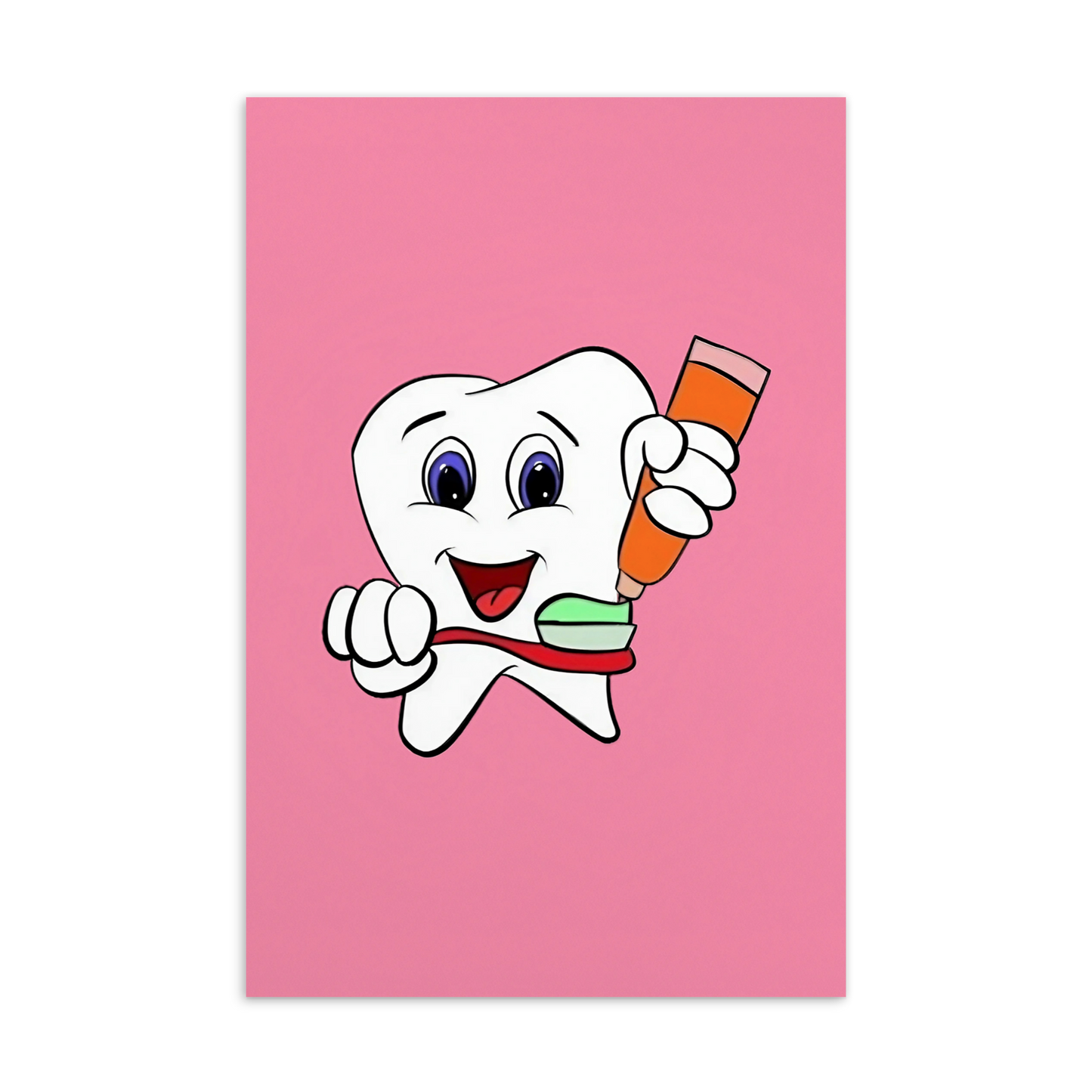 Dental Motivational & Reward Cards- Tooth Putting Green Toothpaste On Toothbrush (Pink Background)