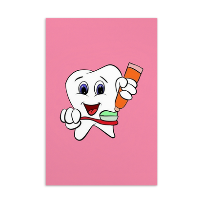 Dental Motivational & Reward Cards- Tooth Putting Green Toothpaste On Toothbrush (Pink Background)