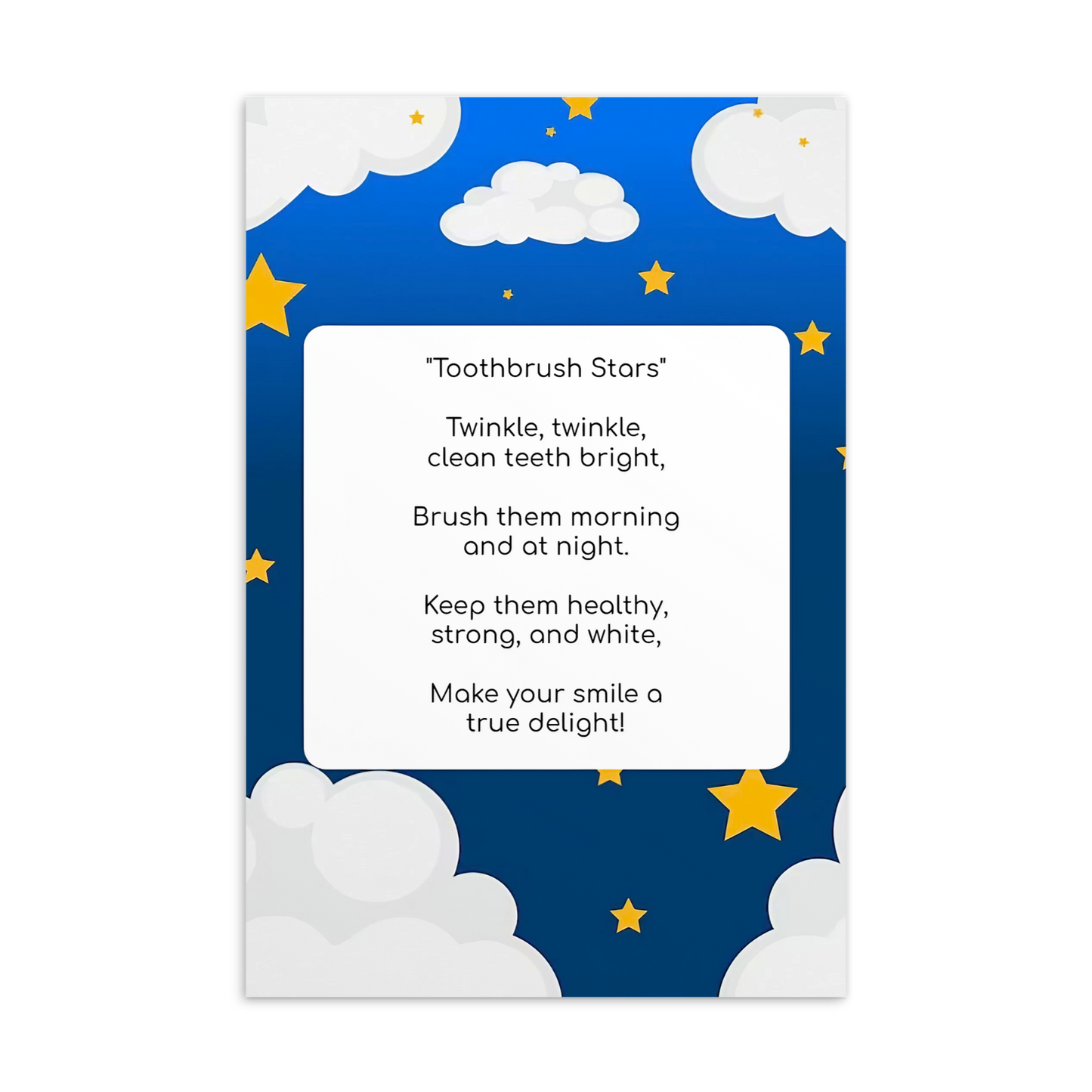 Toothbrushing Song Cards- Toothbrush Stars (To The Tune Of "Twinkle, Twinkle Little Star" Song)